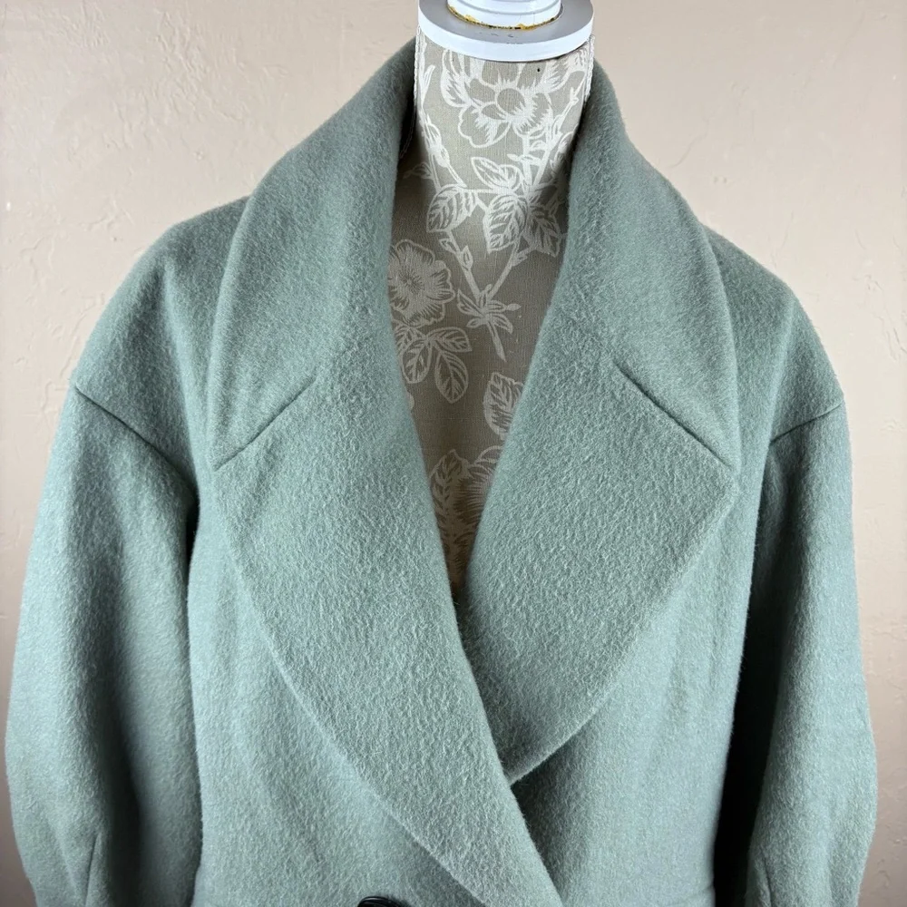 Zara Seafoam Green Wool Alpaca Winter Coat Long Oversized Women’s XS Italian